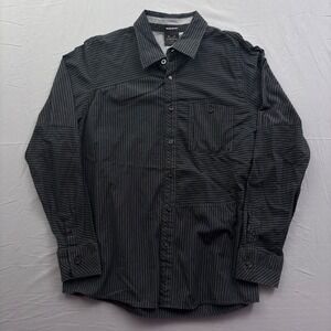 Oakley Mens Pinstripe Button Down Shirt Black White Long Sleeve Regular Fit L